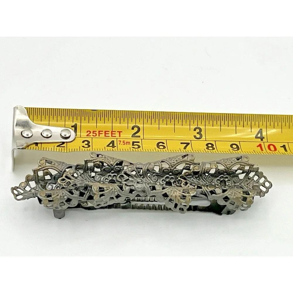 Vintage Art Deco Barrette Filigree Design Hair Pin Silver Tone